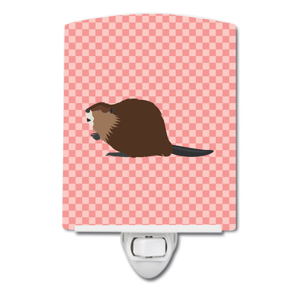 BB7873CNL Eurasian Beaver Pink Check Ceramic Night Light