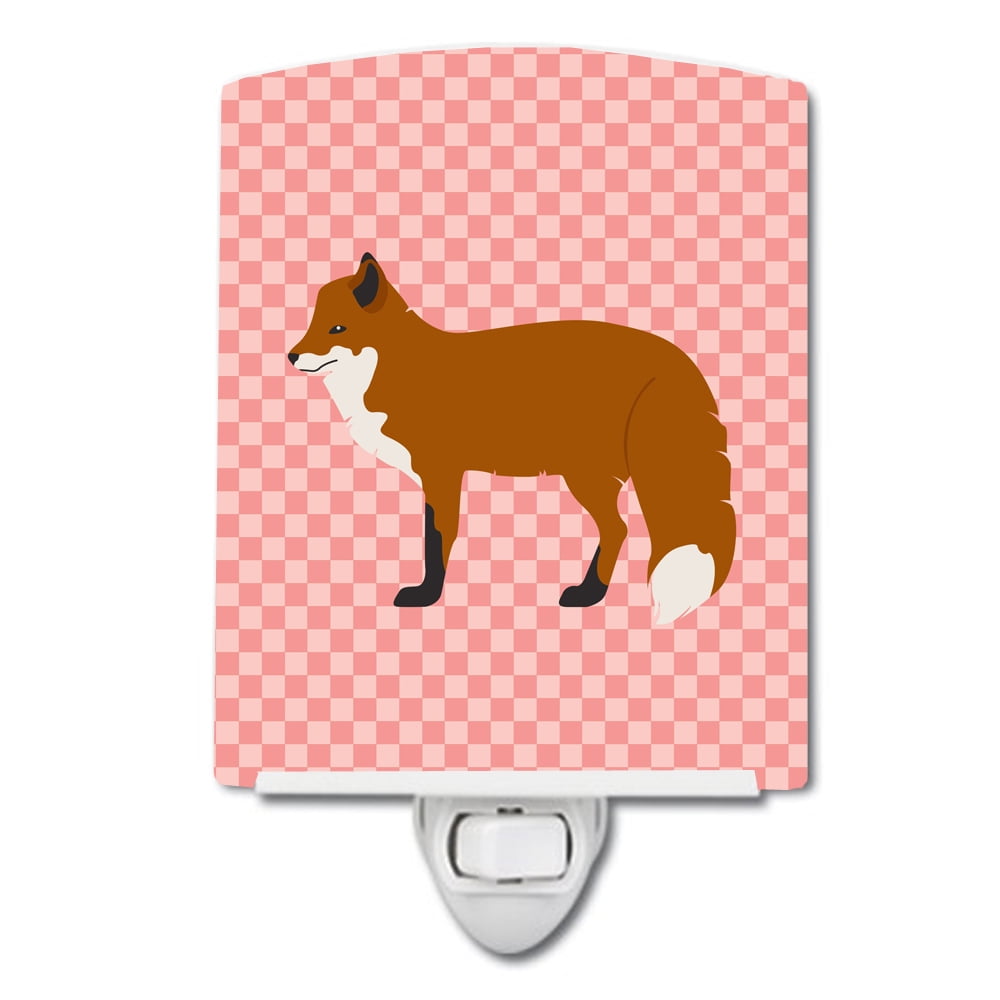 BB7876CNL Red Fox Pink Check Ceramic Night Light