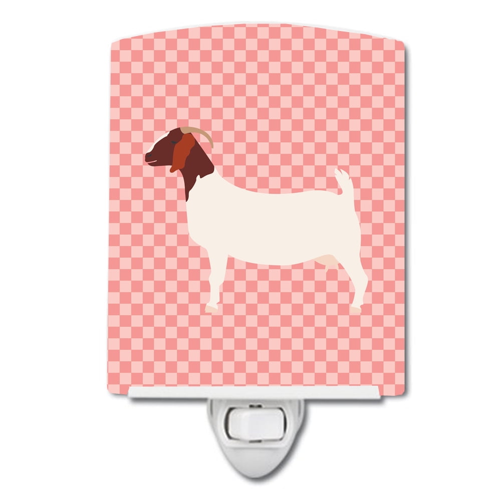 Boer Goat Pink Check Ceramic Night Light