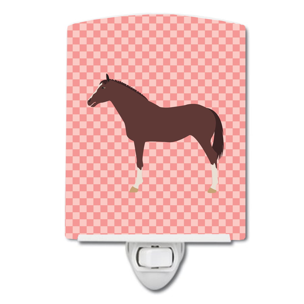 English Thoroughbred Horse Pink Check Ceramic Night Light