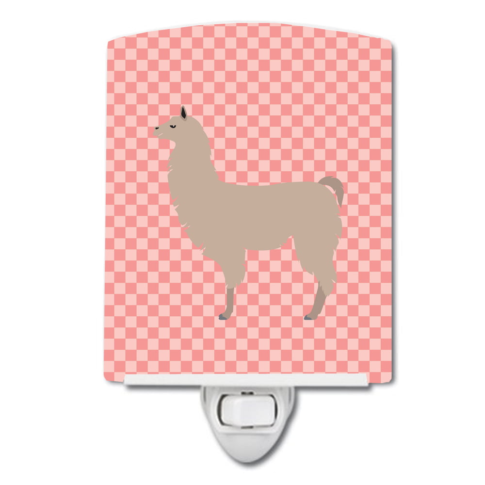 Llama Pink Check Ceramic Night Light