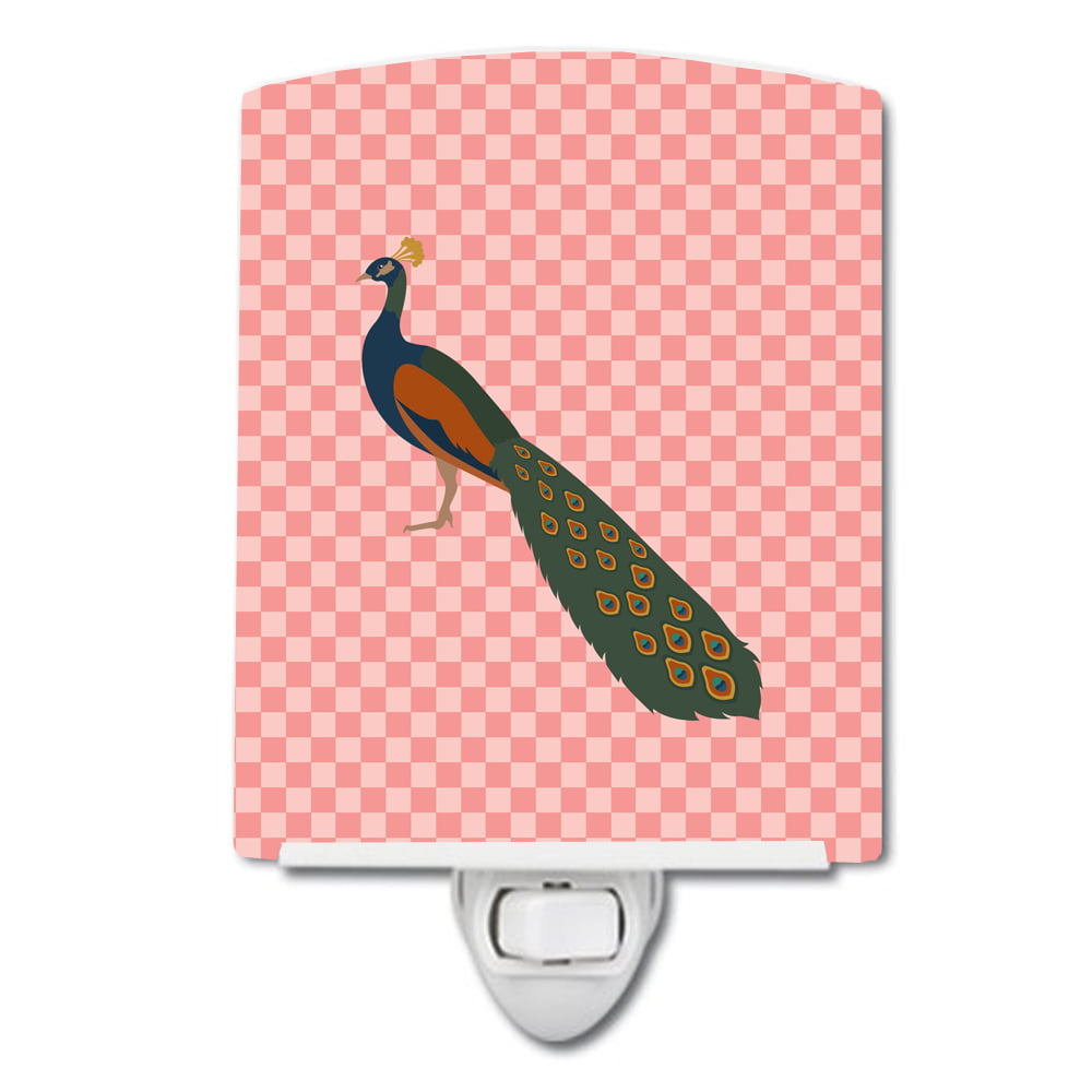 BB7925CNL Indian Peacock Peafowl Pink Check Ceramic Night Light