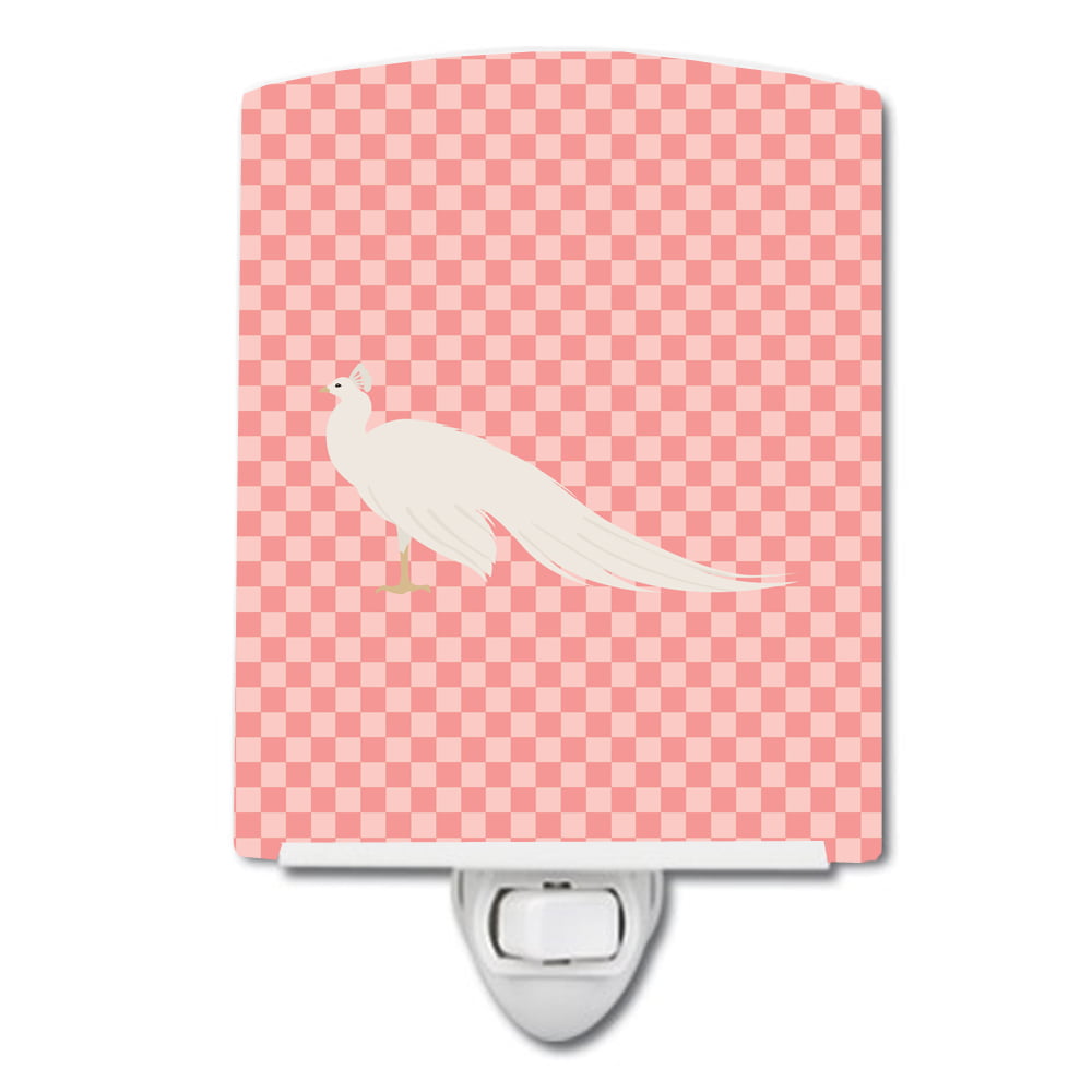 White Peacock Peafowl Pink Check Ceramic Night Light