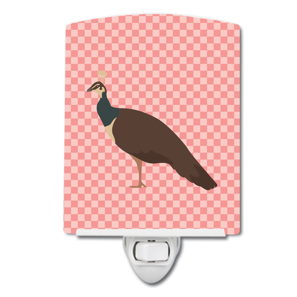 BB7927CNL Indian Peahen Peafowl Pink Check Ceramic Night Light