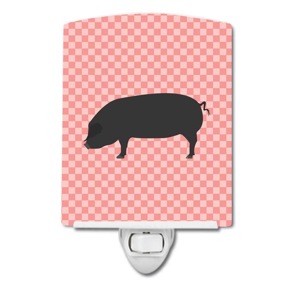 Devon Large Black Pig Pink Check Ceramic Night Light