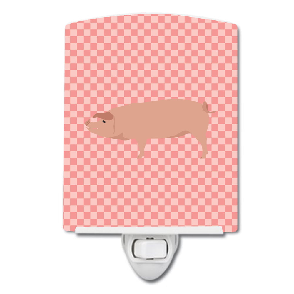 American Landrace Pig Pink Check Ceramic Night Light