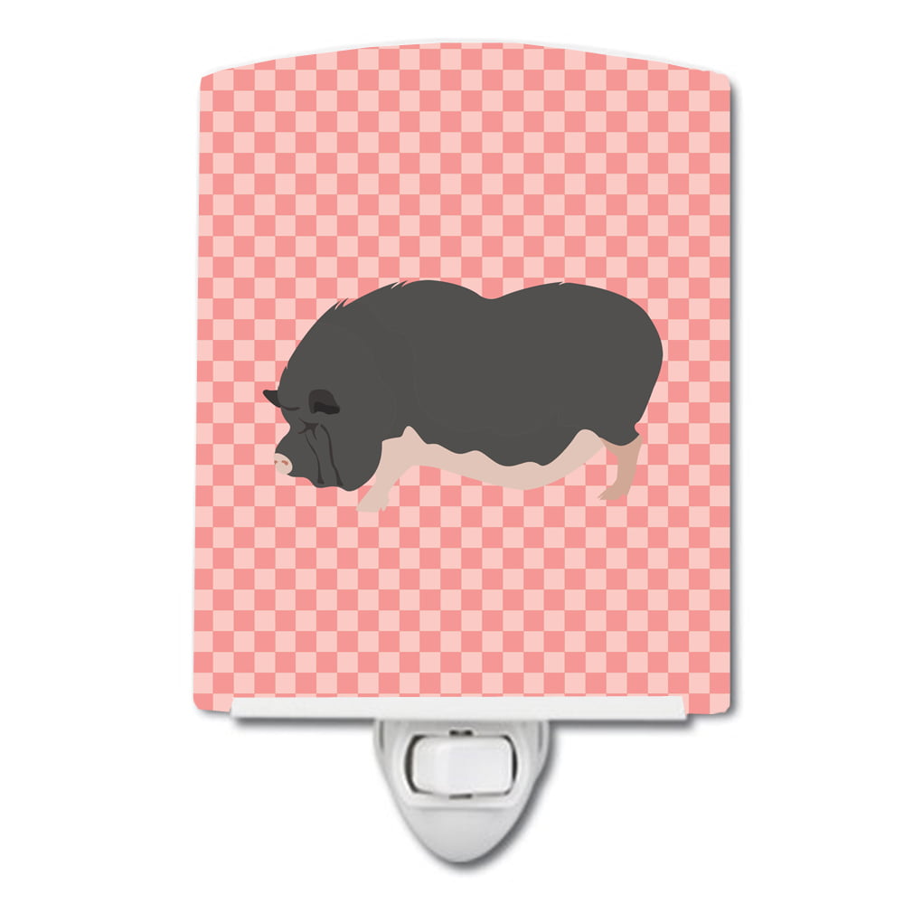 Vietnamese Pot-Bellied Pig Pink Check Ceramic Night Light