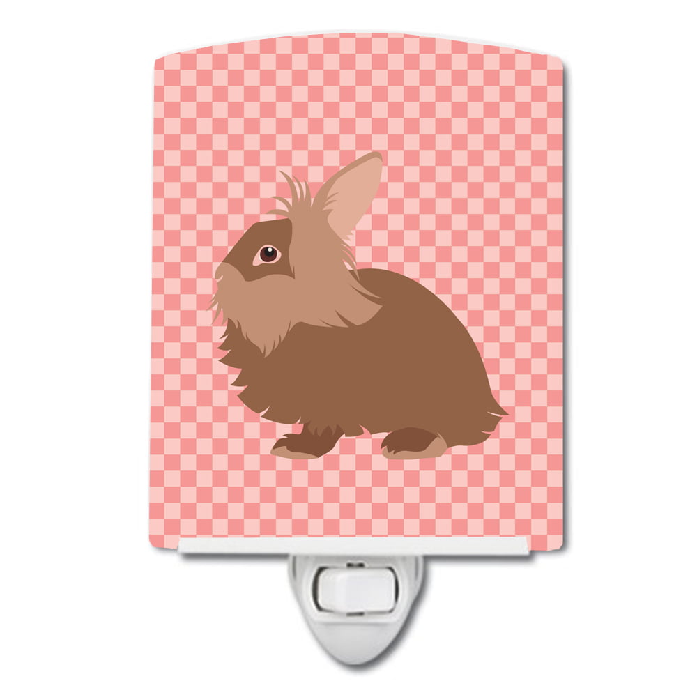 BB7960CNL Lionhead Rabbit Pink Check Ceramic Night Light