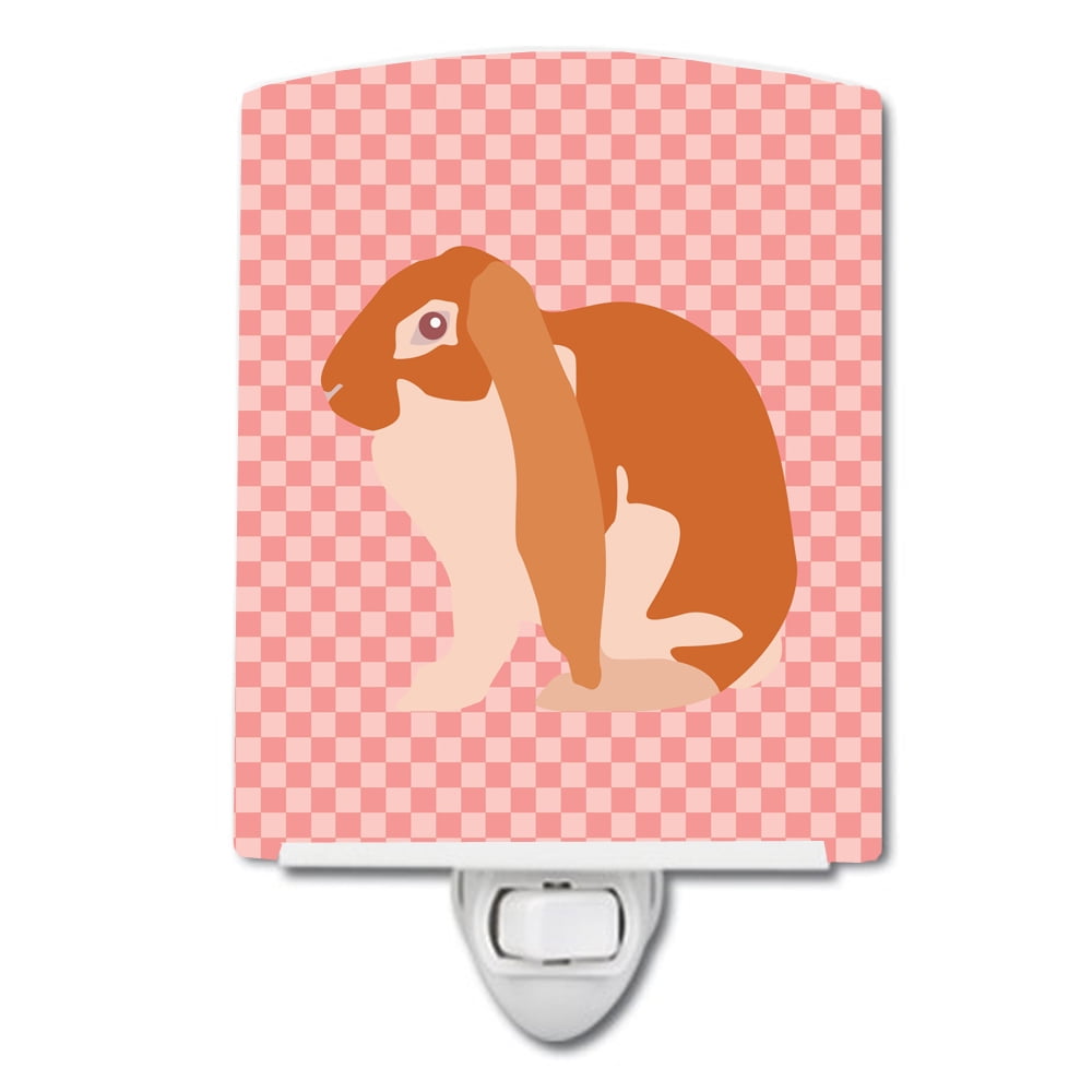 English Lop Rabbit Pink Check Ceramic Night Light