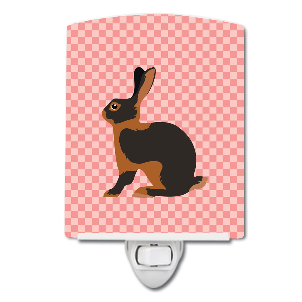 BB7963CNL Tan Rabbit Pink Check Ceramic Night Light