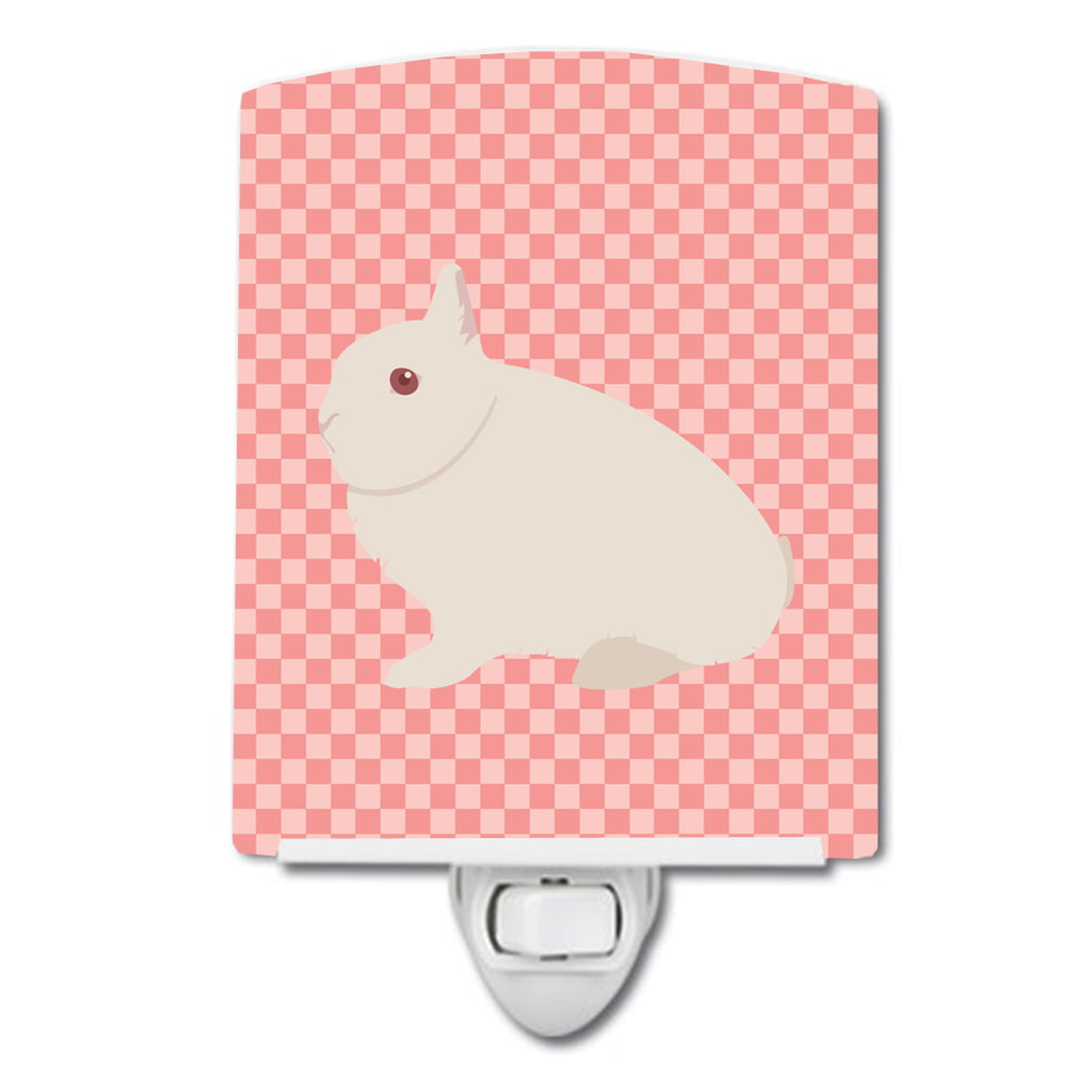 BB7964CNL Hermelin Rabbit Pink Check Ceramic Night Light