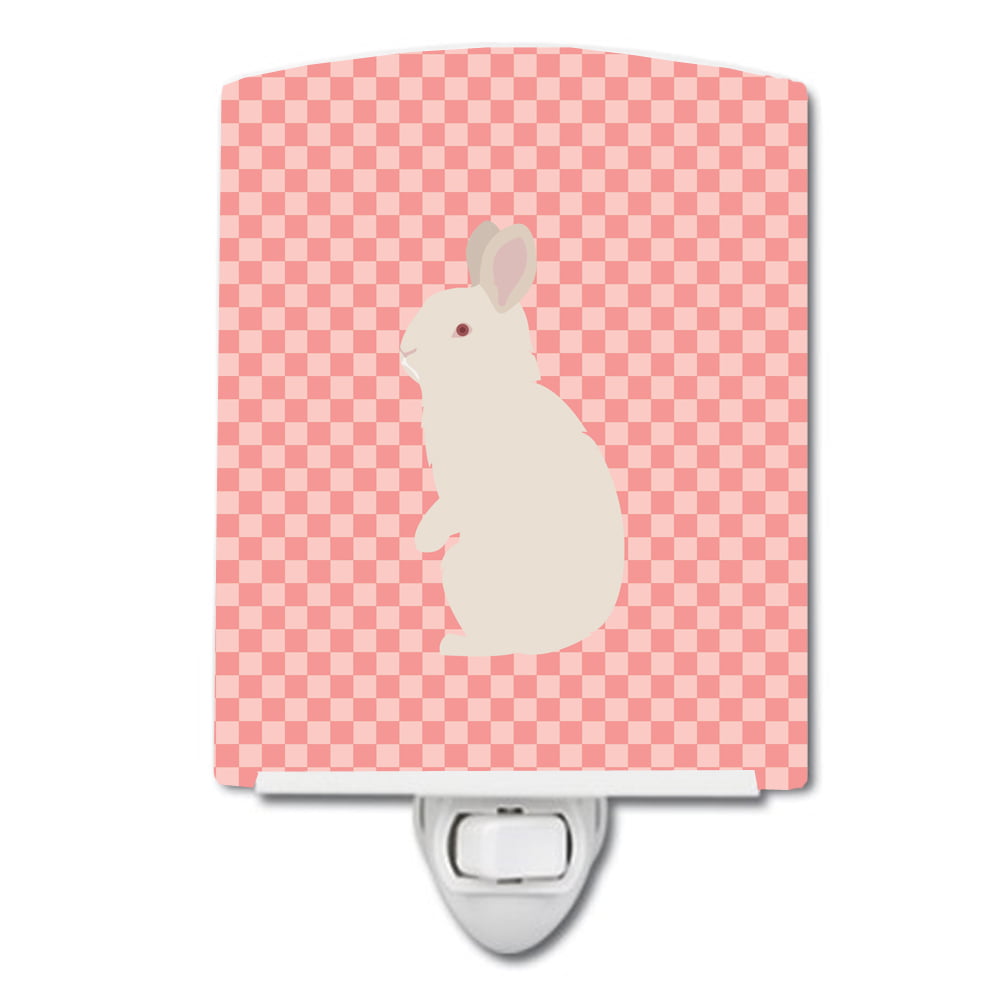 New Zealand White Rabbit Pink Check Ceramic Night Light