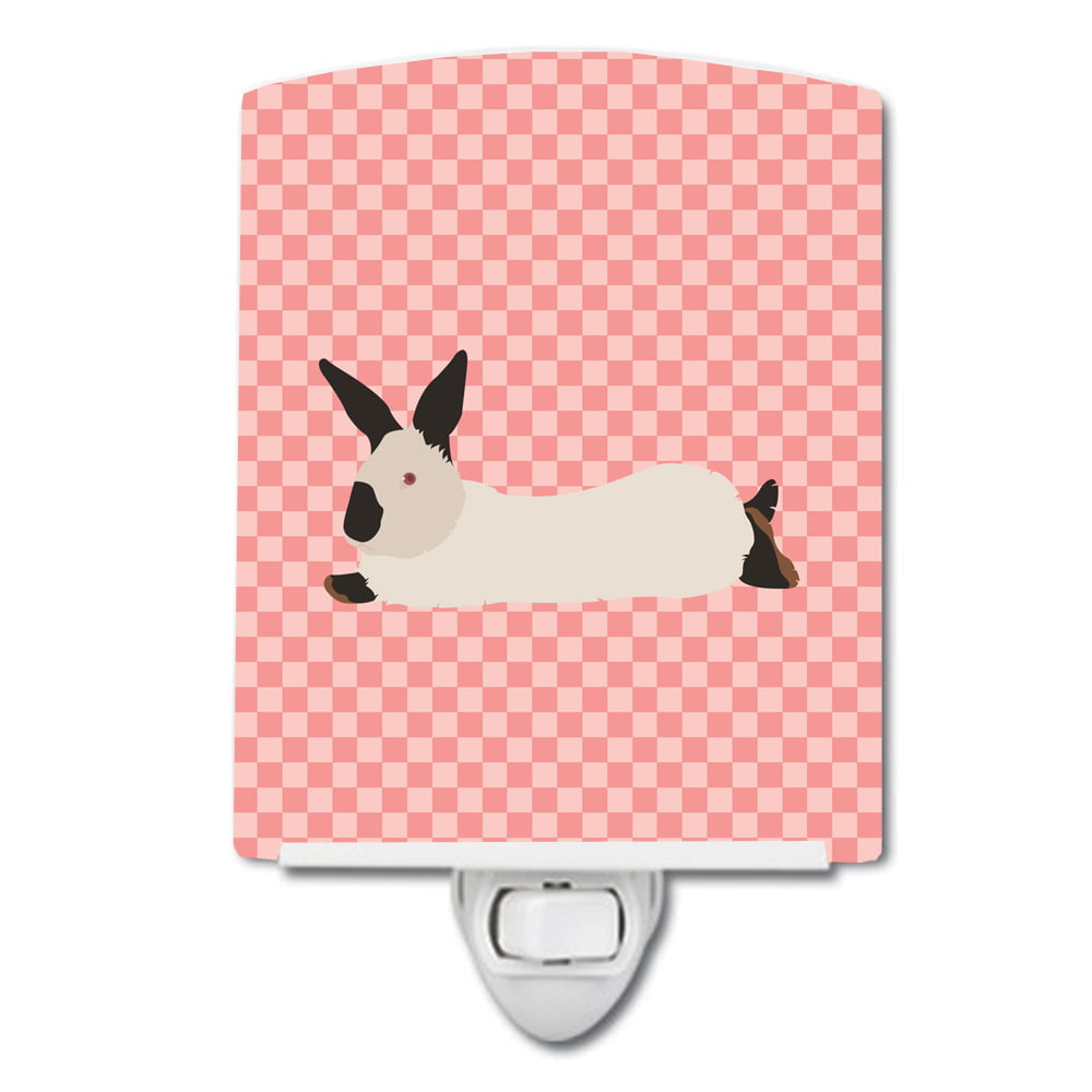 California White Rabbit Pink Check Ceramic Night Light