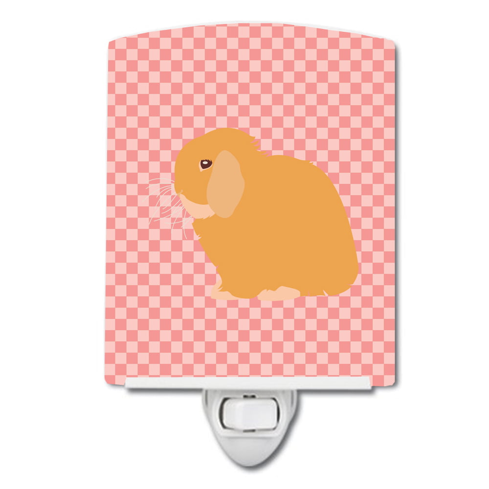 Holland Lop Rabbit Pink Check Ceramic Night Light