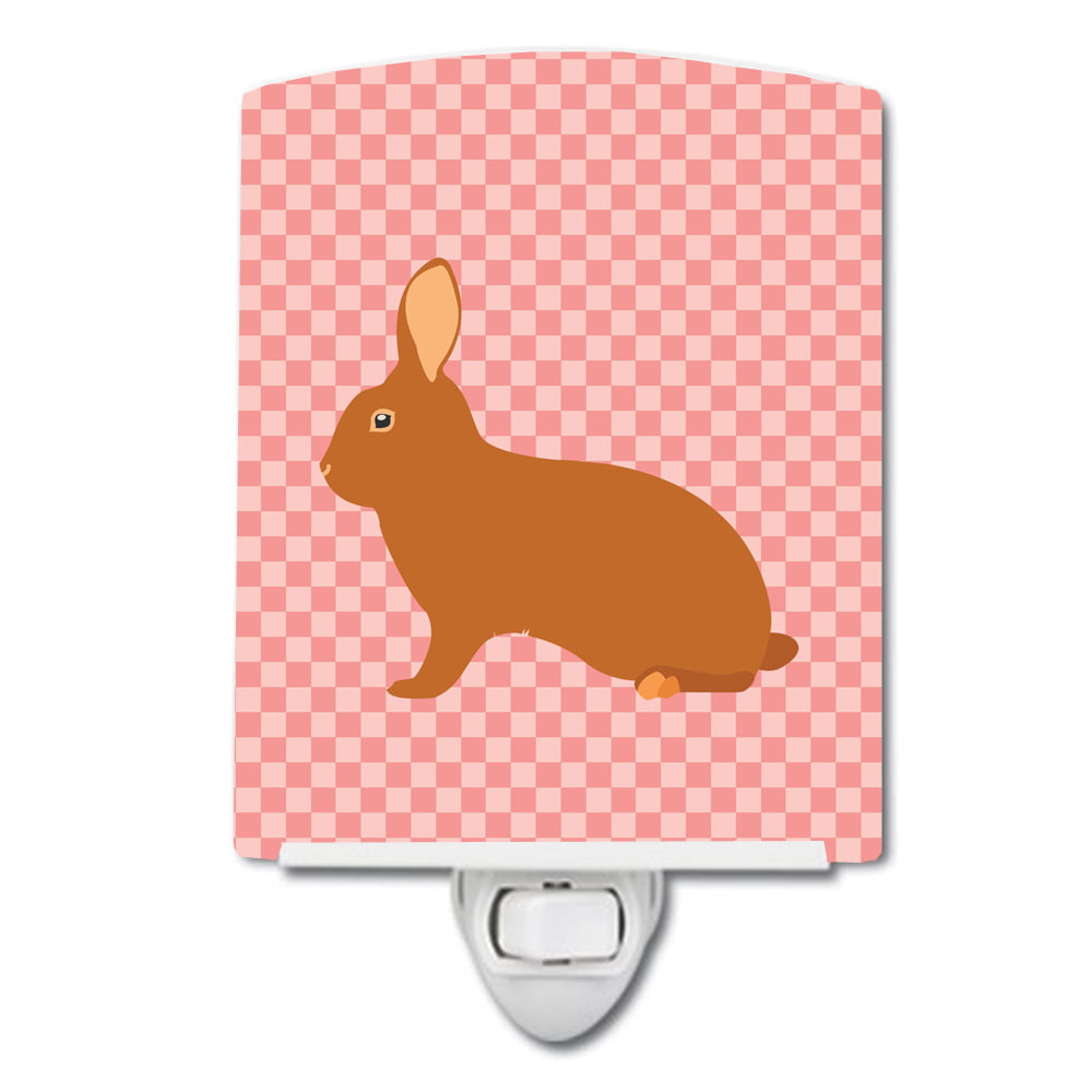 BB7969CNL Rex Rabbit Pink Check Ceramic Night Light