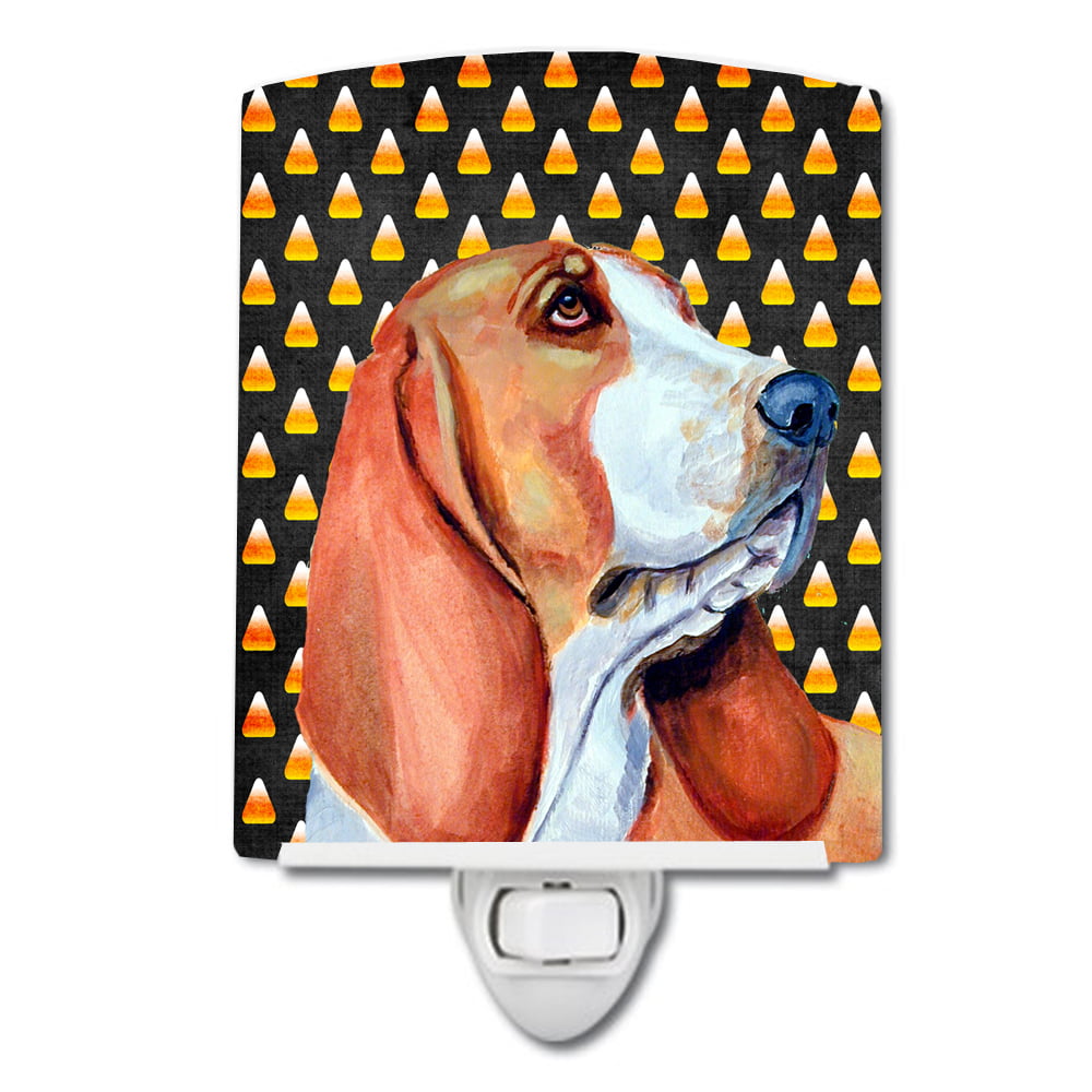 Basset Hound Candy Corn Halloween Portrait Ceramic Night Light
