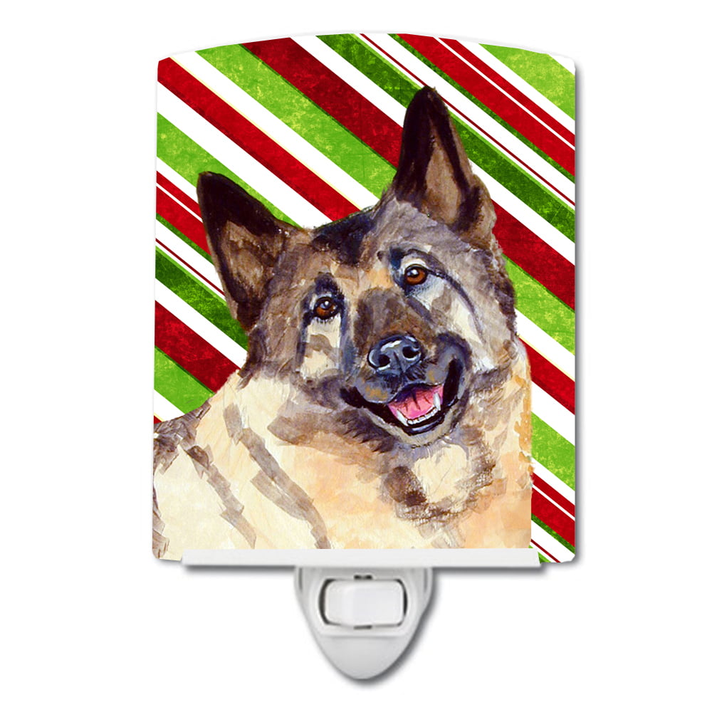 Norwegian Elkhound Candy Cane Holiday Christmas Ceramic Night Light