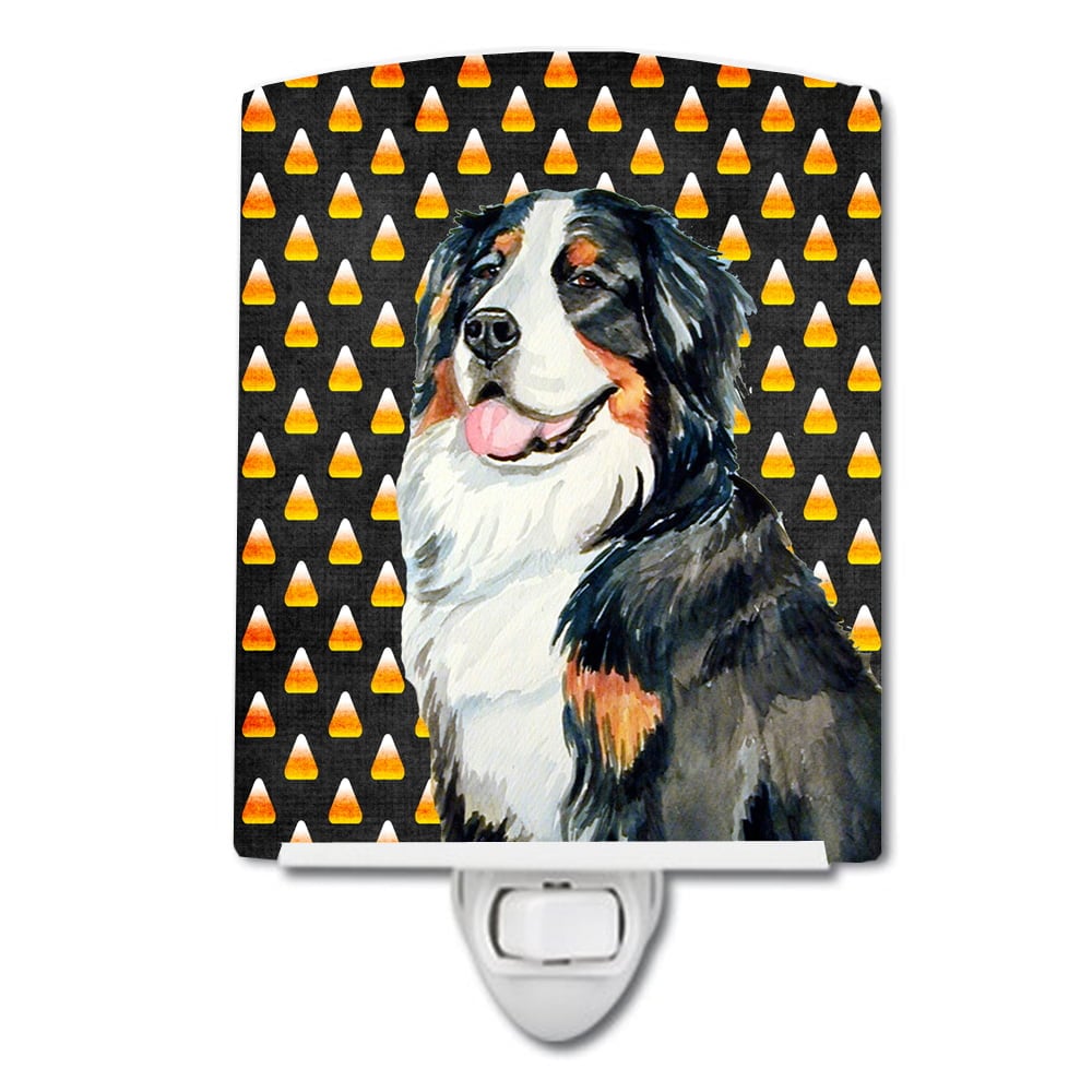Bernese Mountain Dog Candy Corn Halloween Portrait Ceramic Night Light