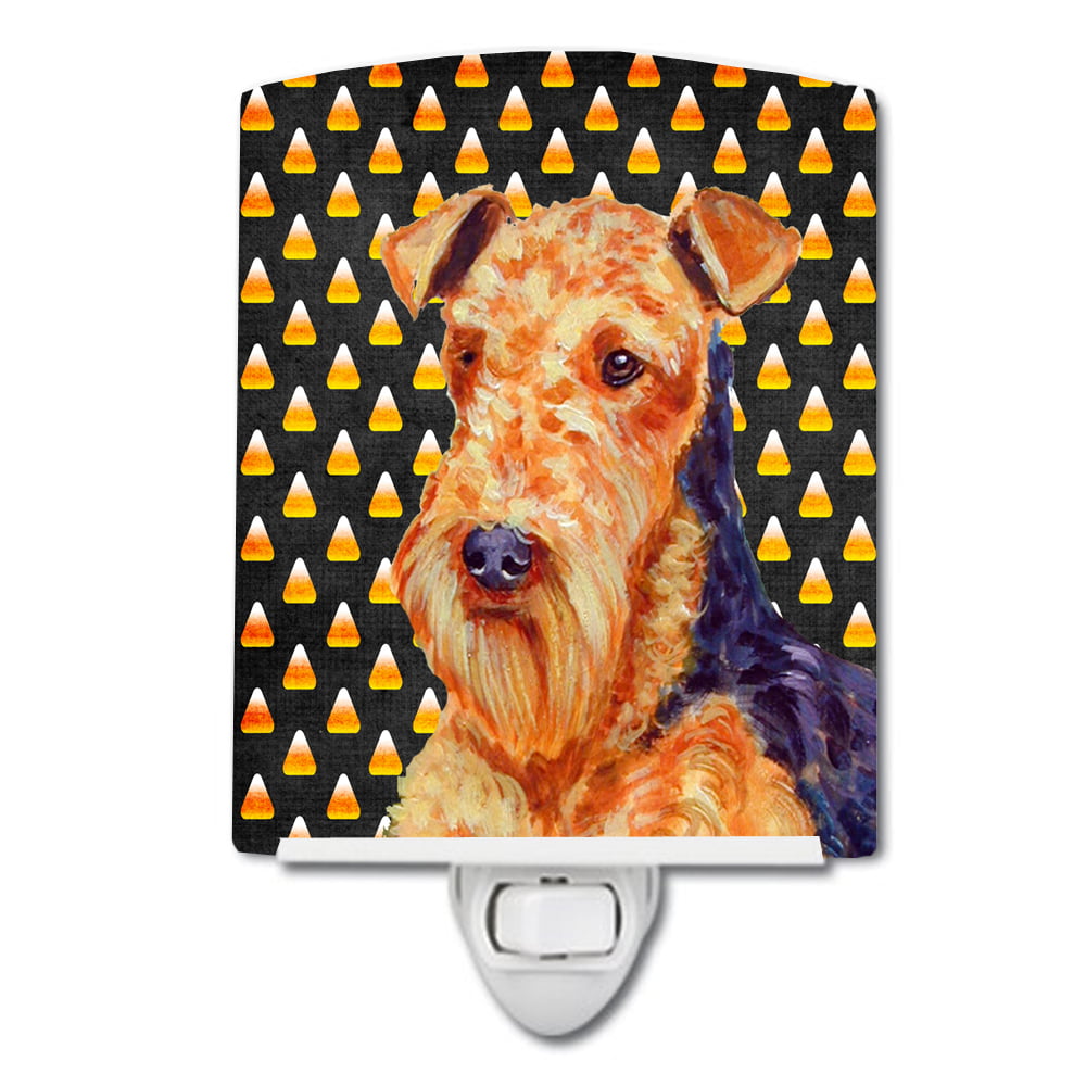 Airedale Candy Corn Halloween Portrait Ceramic Night Light