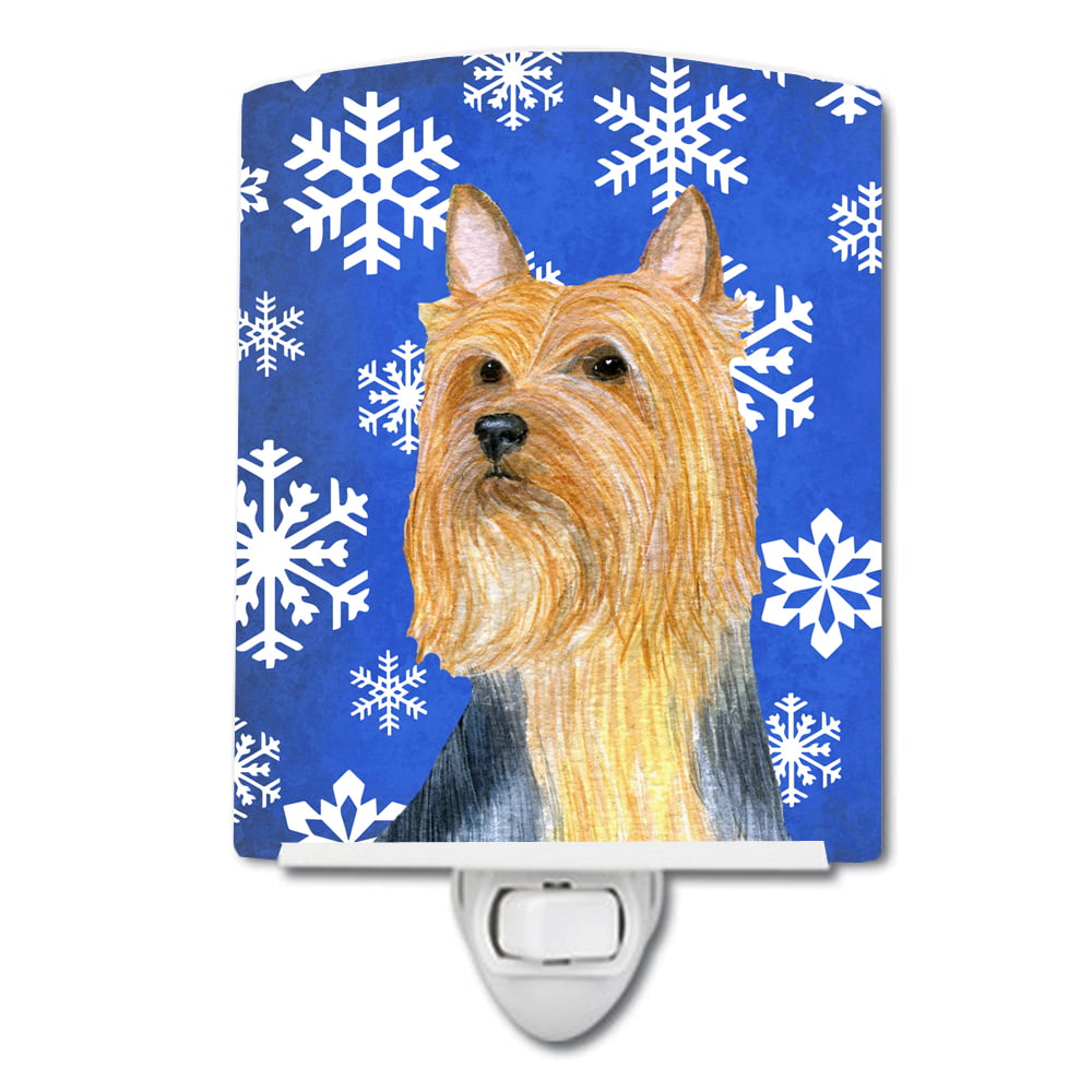 Silky Terrier Winter Snowflakes Holiday Ceramic Night Light