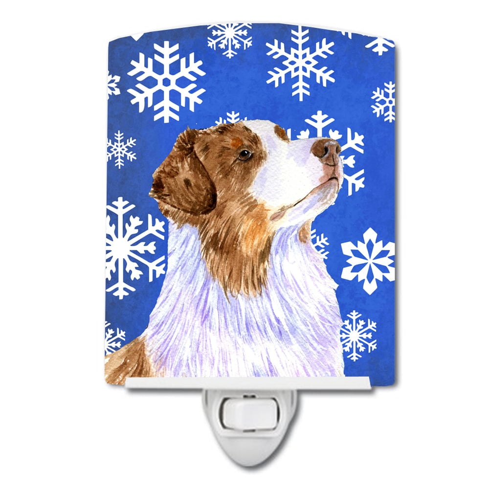 Australian Shepherd Winter Snowflakes Holiday Ceramic Night Light