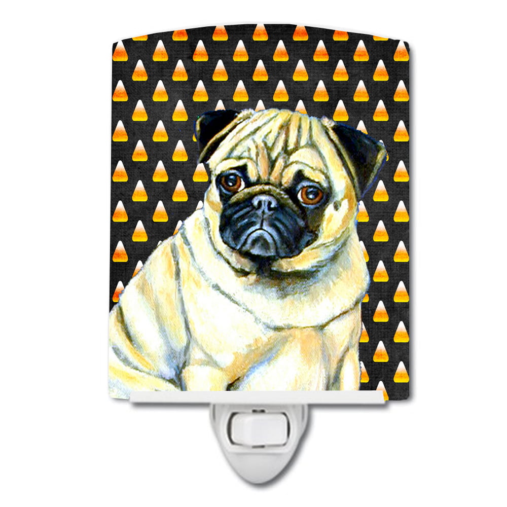 Pug Candy Corn Halloween Portrait Ceramic Night Light