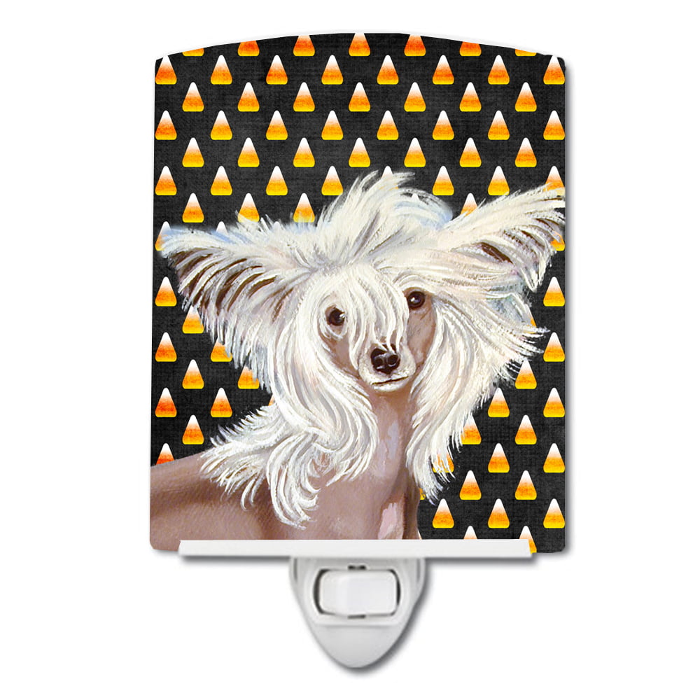 Chinese Crested Candy Corn Halloween Portrait Ceramic Night Light