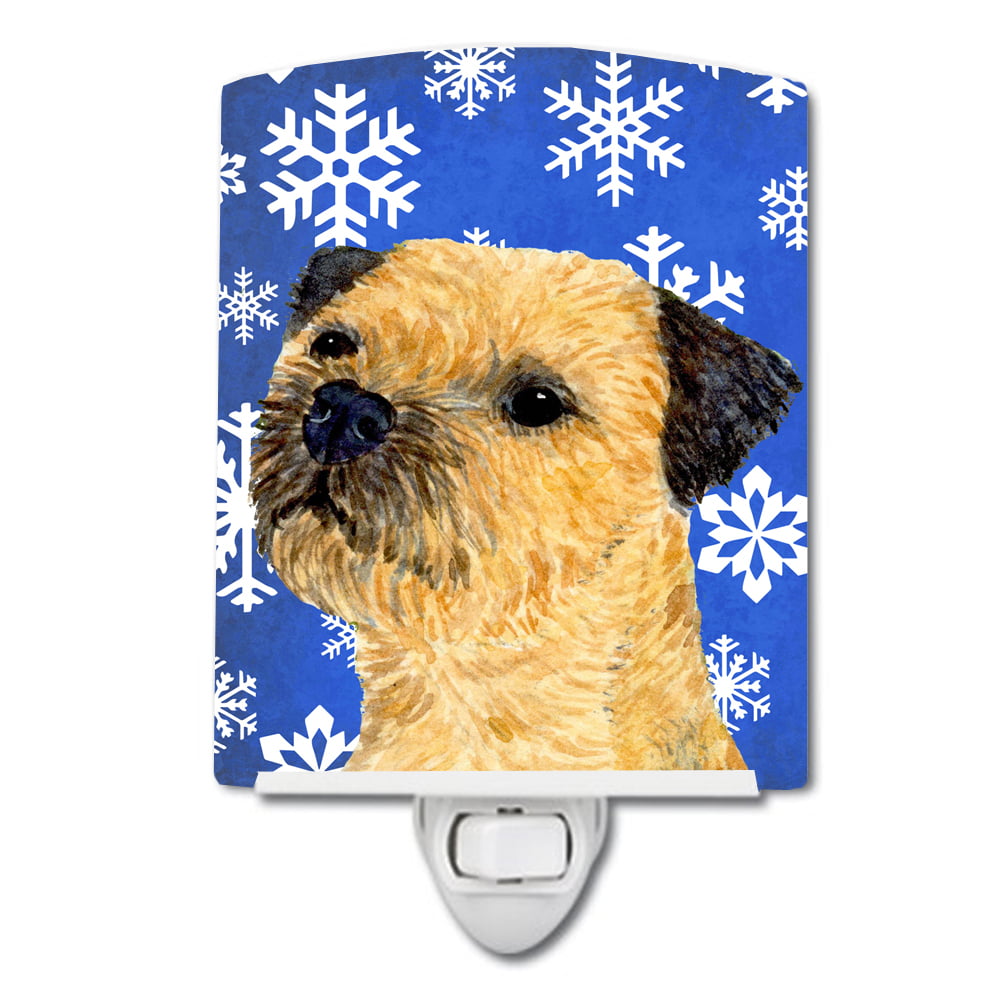 Border Terrier Winter Snowflakes Holiday Ceramic Night Light