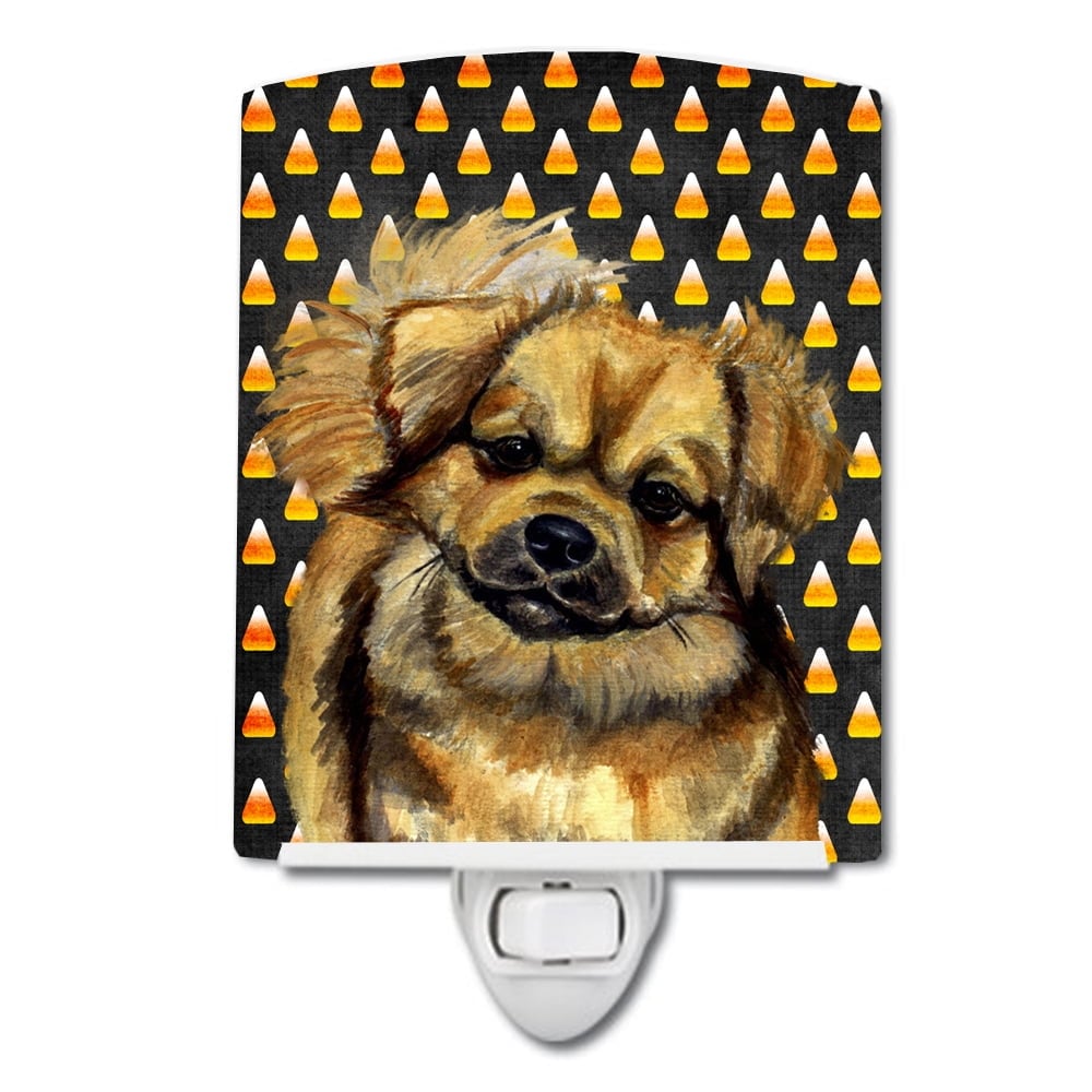Tibetan Spaniel Candy Corn Halloween Portrait Ceramic Night Light