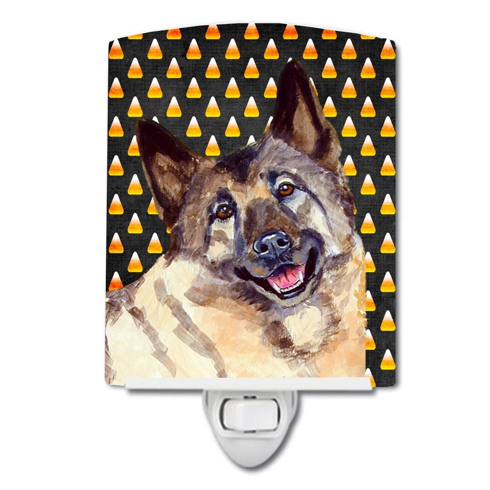 Norwegian Elkhound Candy Corn Halloween Portrait Ceramic Night Light
