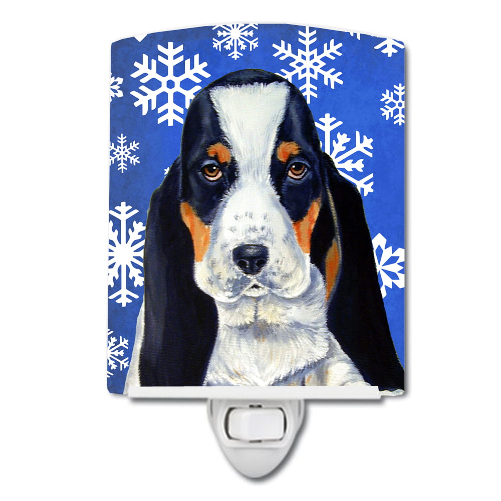 Basset Hound Winter Snowflakes Holiday Ceramic Night Light
