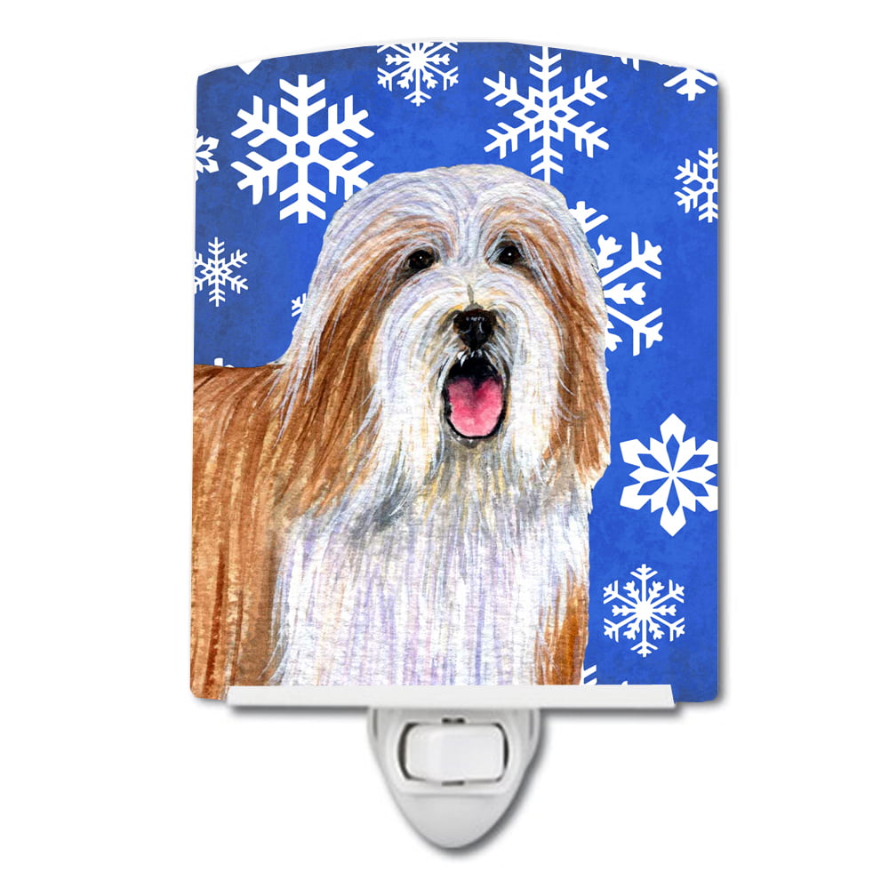 Bearded Collie Winter Snowflakes Holiday Ceramic Night Light
