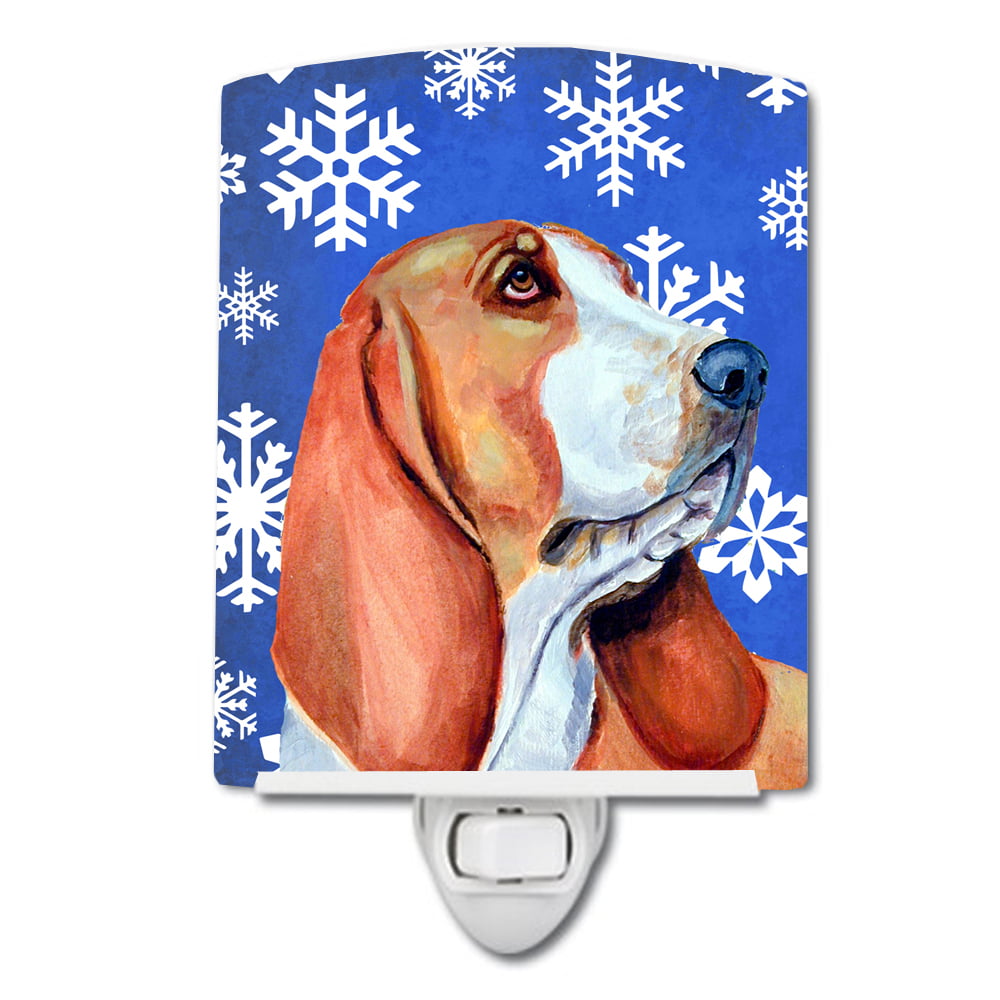 Basset Hound Winter Snowflakes Holiday Ceramic Night Light