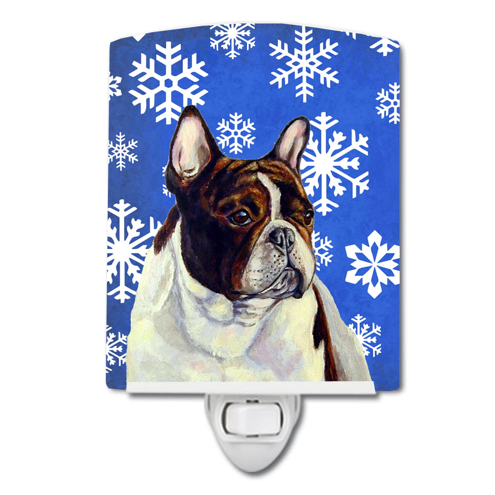 French Bulldog Winter Snowflakes Holiday Ceramic Night Light