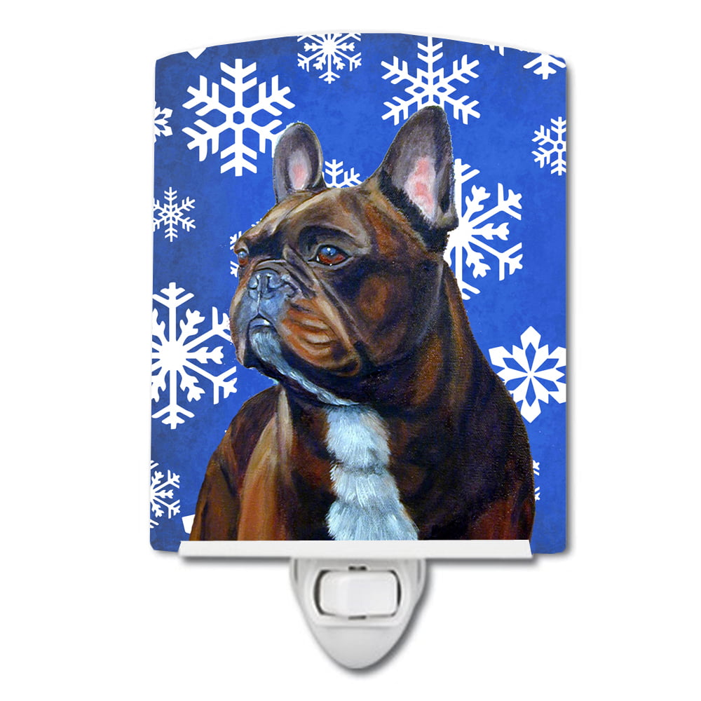 French Bulldog Winter Snowflakes Holiday Ceramic Night Light