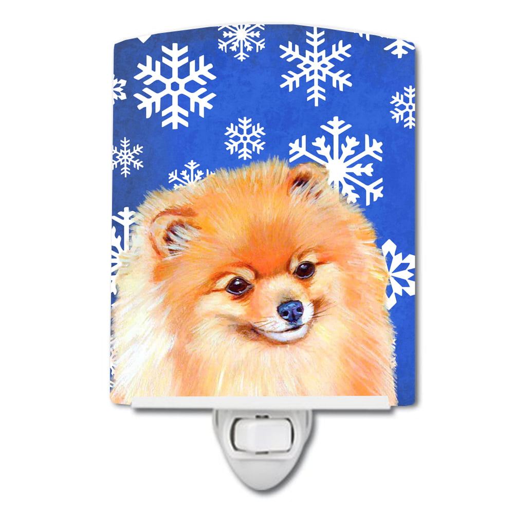 Pomeranian Winter Snowflakes Holiday Ceramic Night Light