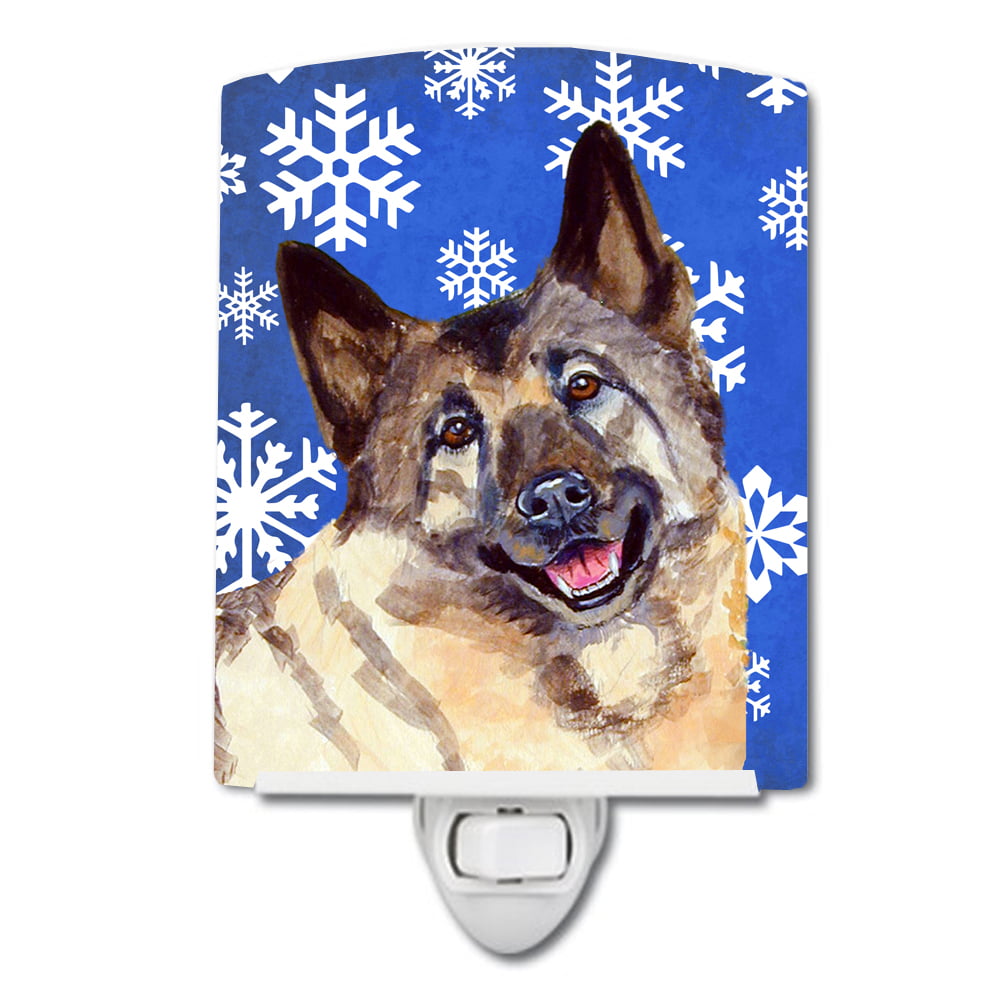 Norwegian Elkhound Winter Snowflakes Holiday Ceramic Night Light