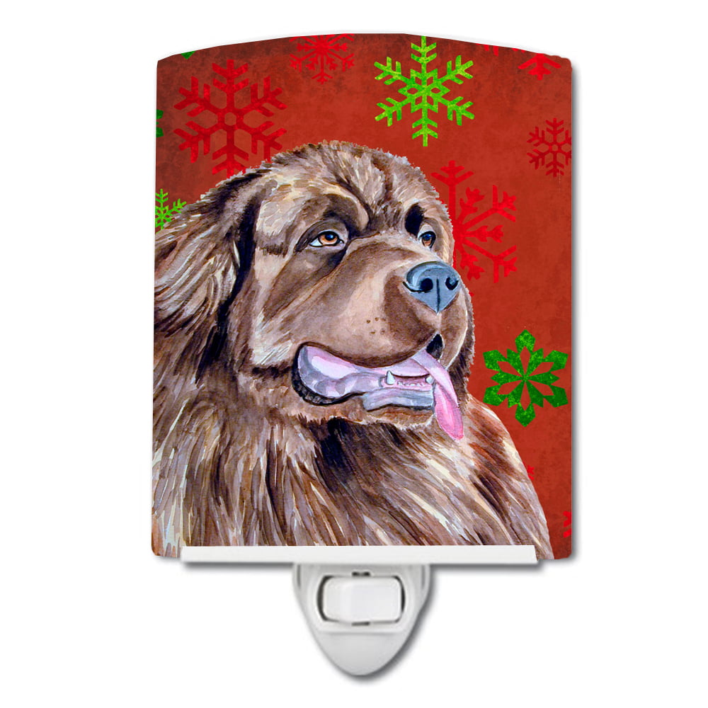 Newfoundland Red & Green Snowflakes Holiday Christmas Ceramic Night Light