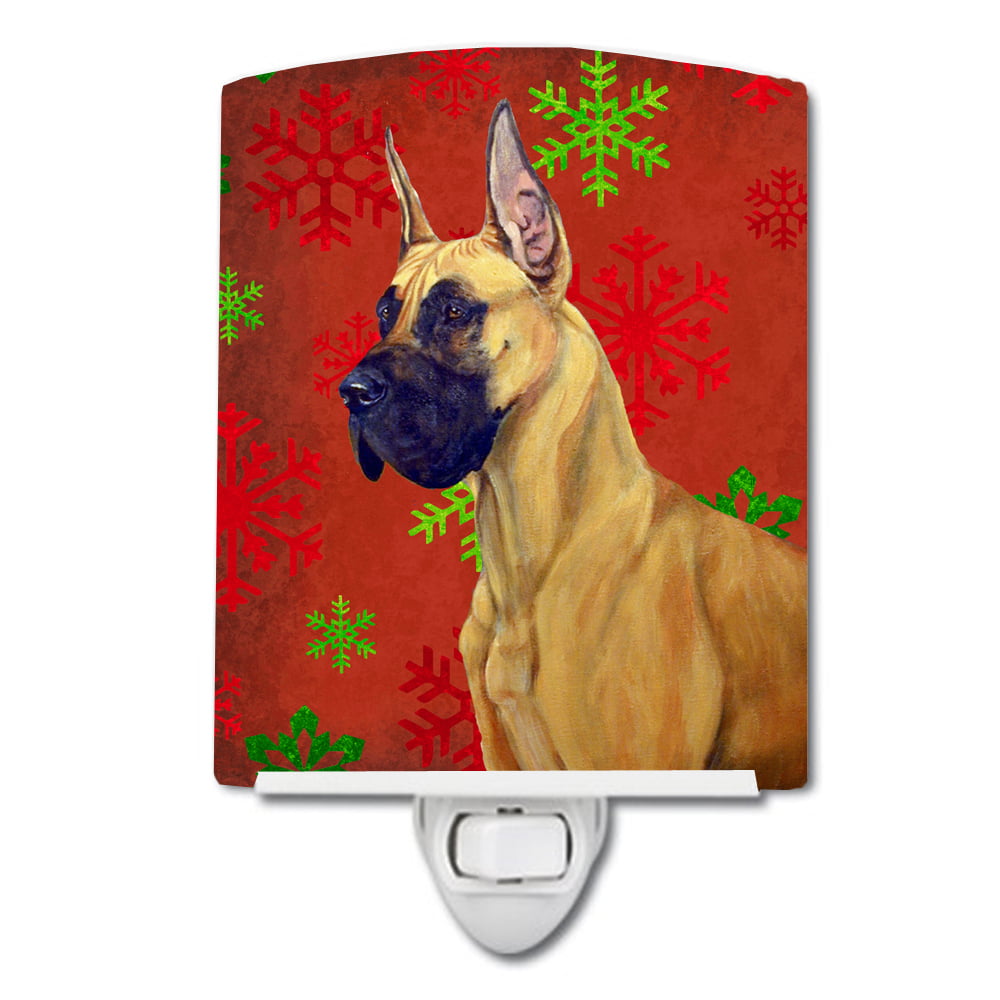 Great Dane Red & Green Snowflakes Holiday Christmas Ceramic Night Light