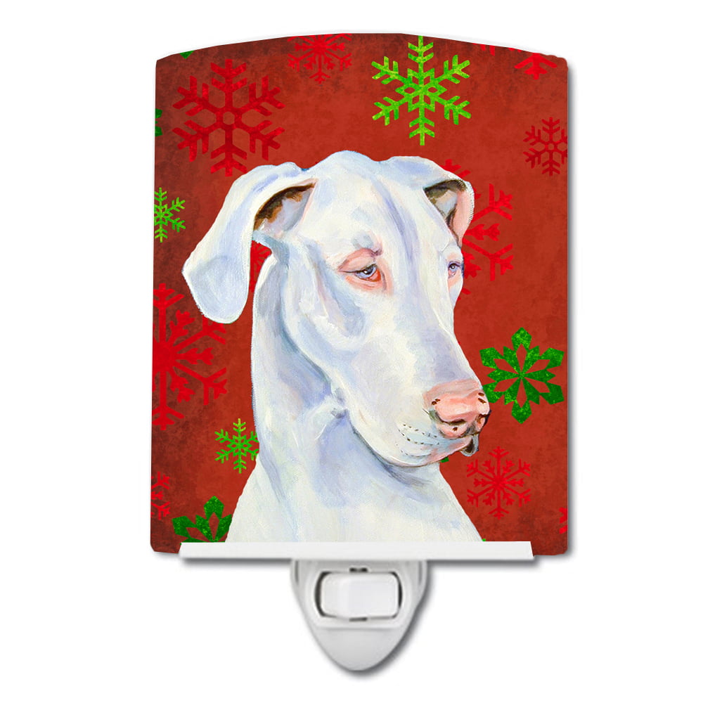 Great Dane Red & Green Snowflakes Holiday Christmas Ceramic Night Light