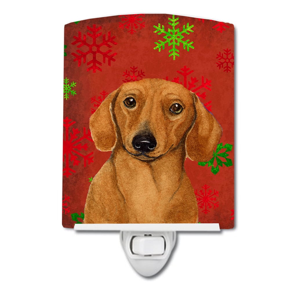 Dachshund Red & Green Snowflakes Holiday Christmas Ceramic Night Light