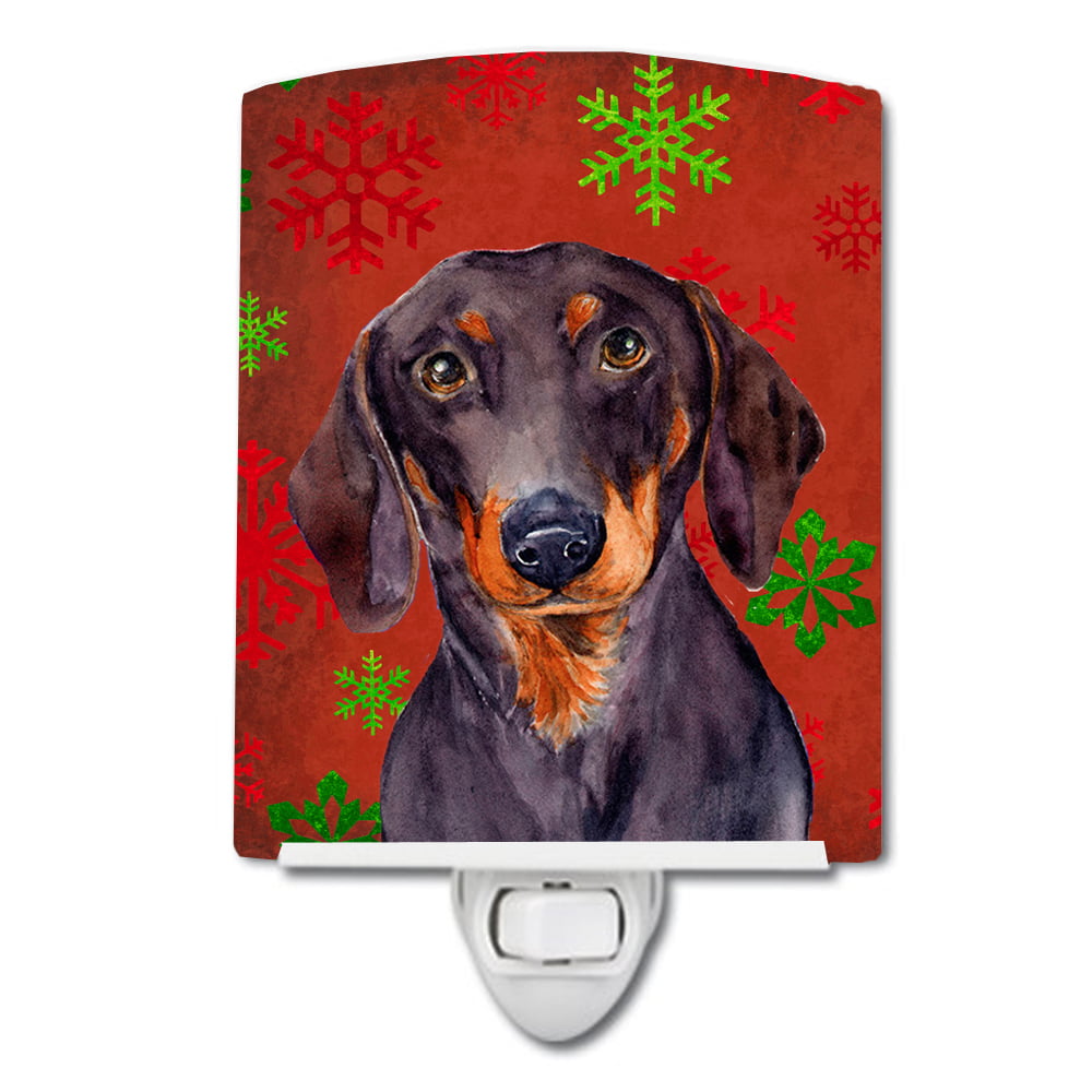 Dachshund Red & Green Snowflakes Holiday Christmas Ceramic Night Light