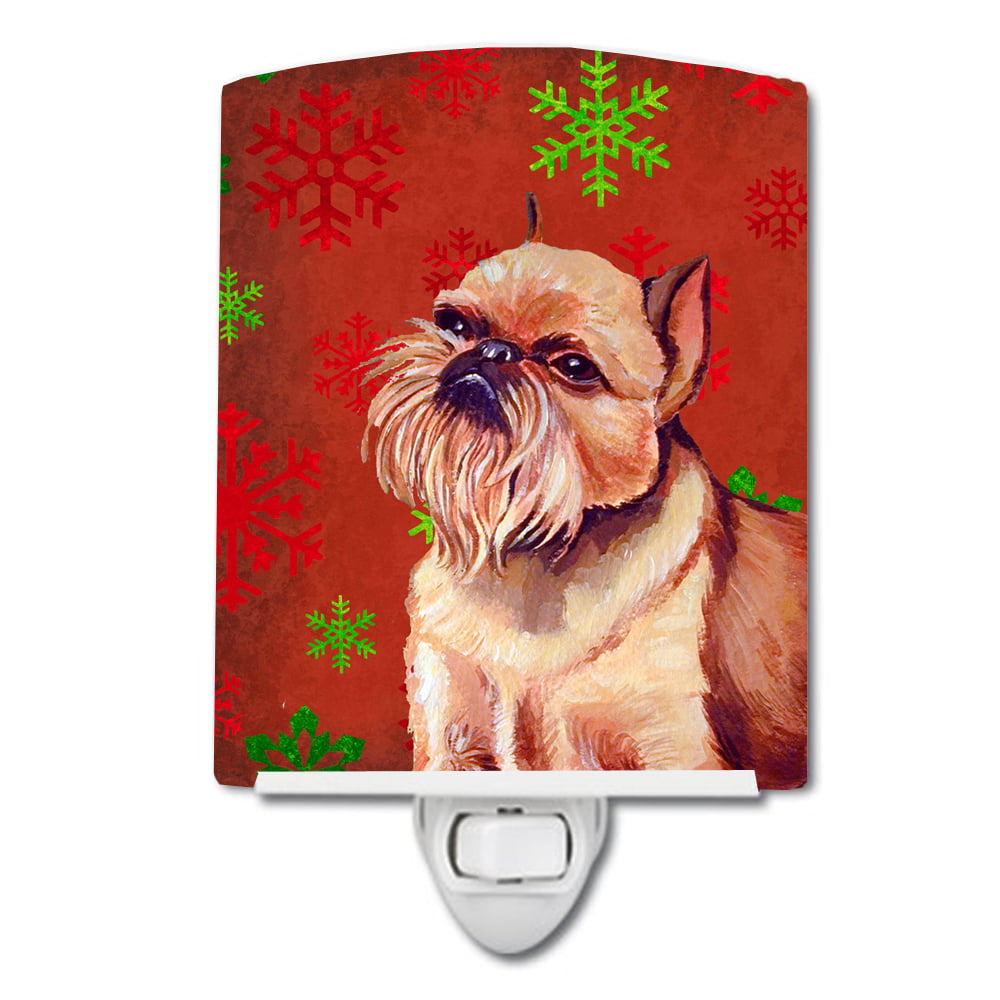 Brussels Griffon Red & Green Snowflakes Holiday Christmas Ceramic Night Light