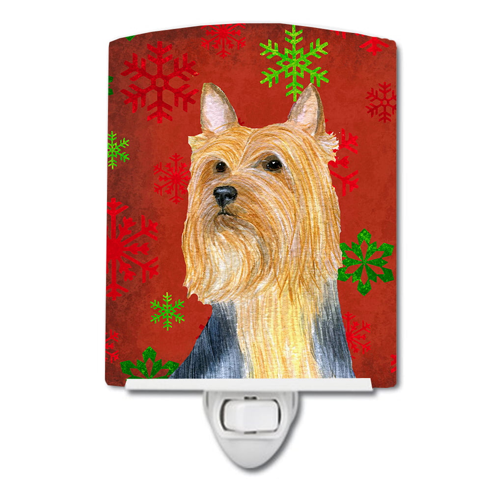 Silky Terrier Red & Green Snowflake Holiday Christmas Ceramic Night Light