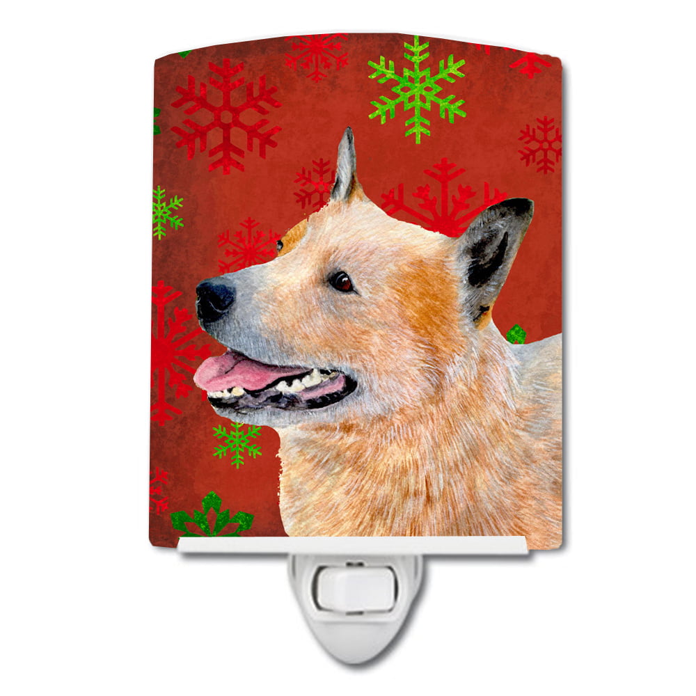 Australian Cattle Dog Red & Green Snowflakes Christmas Ceramic Night Light