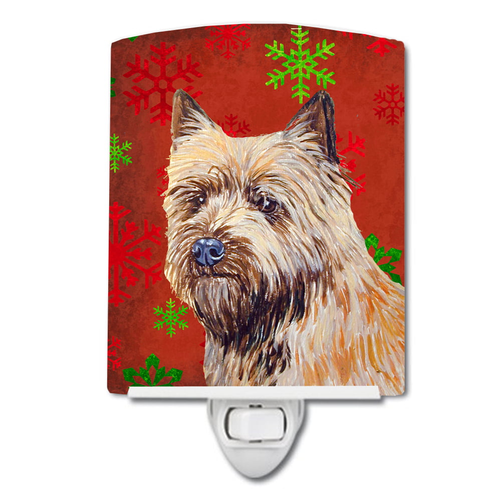 Cairn Terrier Red & Green Snowflakes Holiday Christmas Ceramic Night Light