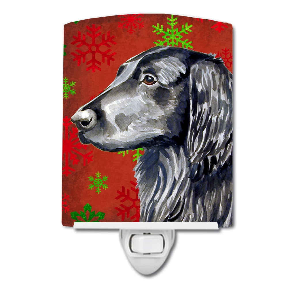 Flat Coated Retriever Red & Green Snowflakes Holiday Christmas Ceramic Night Light