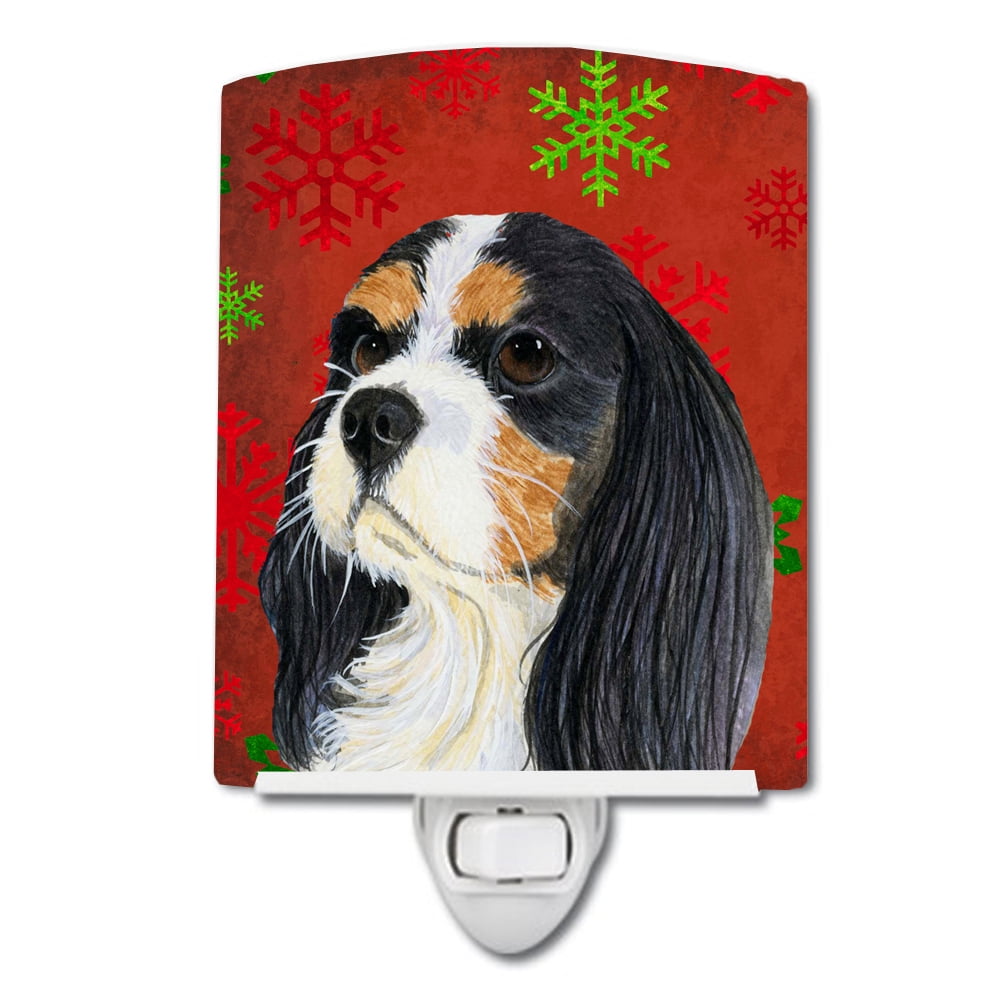 Cavalier Spaniel Red & Green Snowflakes Holiday Christmas Ceramic Night Light