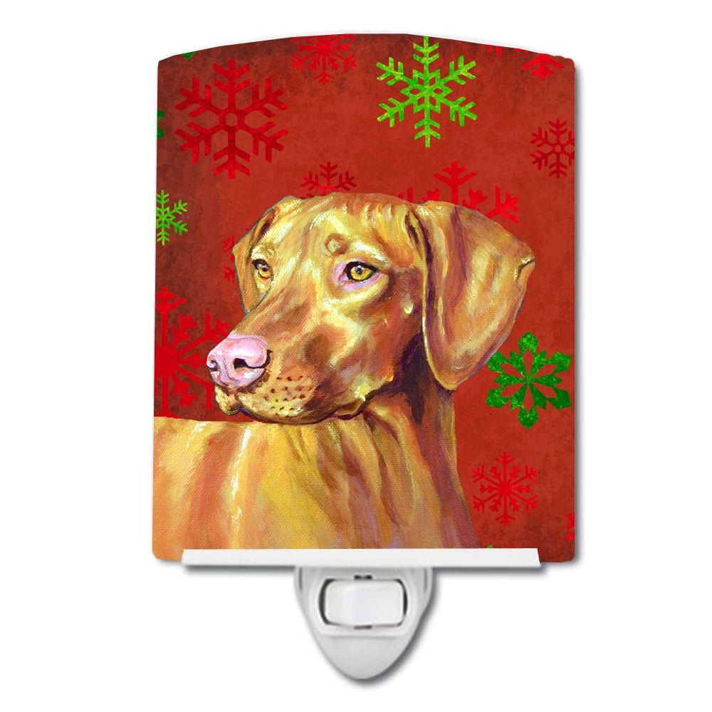 Vizsla Red & Green Snowflakes Holiday Christmas Ceramic Night Light