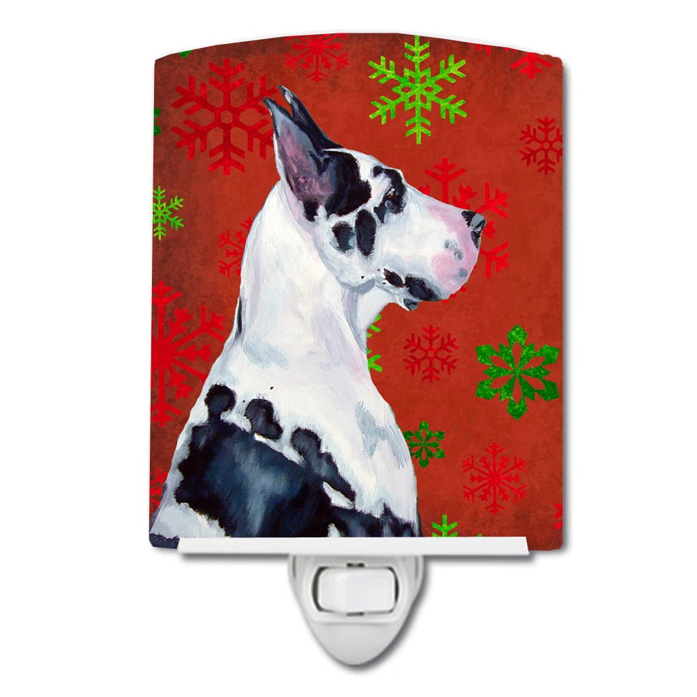 Great Dane Red & Green Snowflakes Holiday Christmas Ceramic Night Light